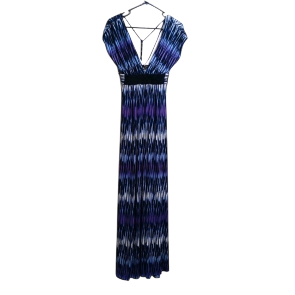 Sky Brand Purple Blue White Stretch Maxi Dress Lined